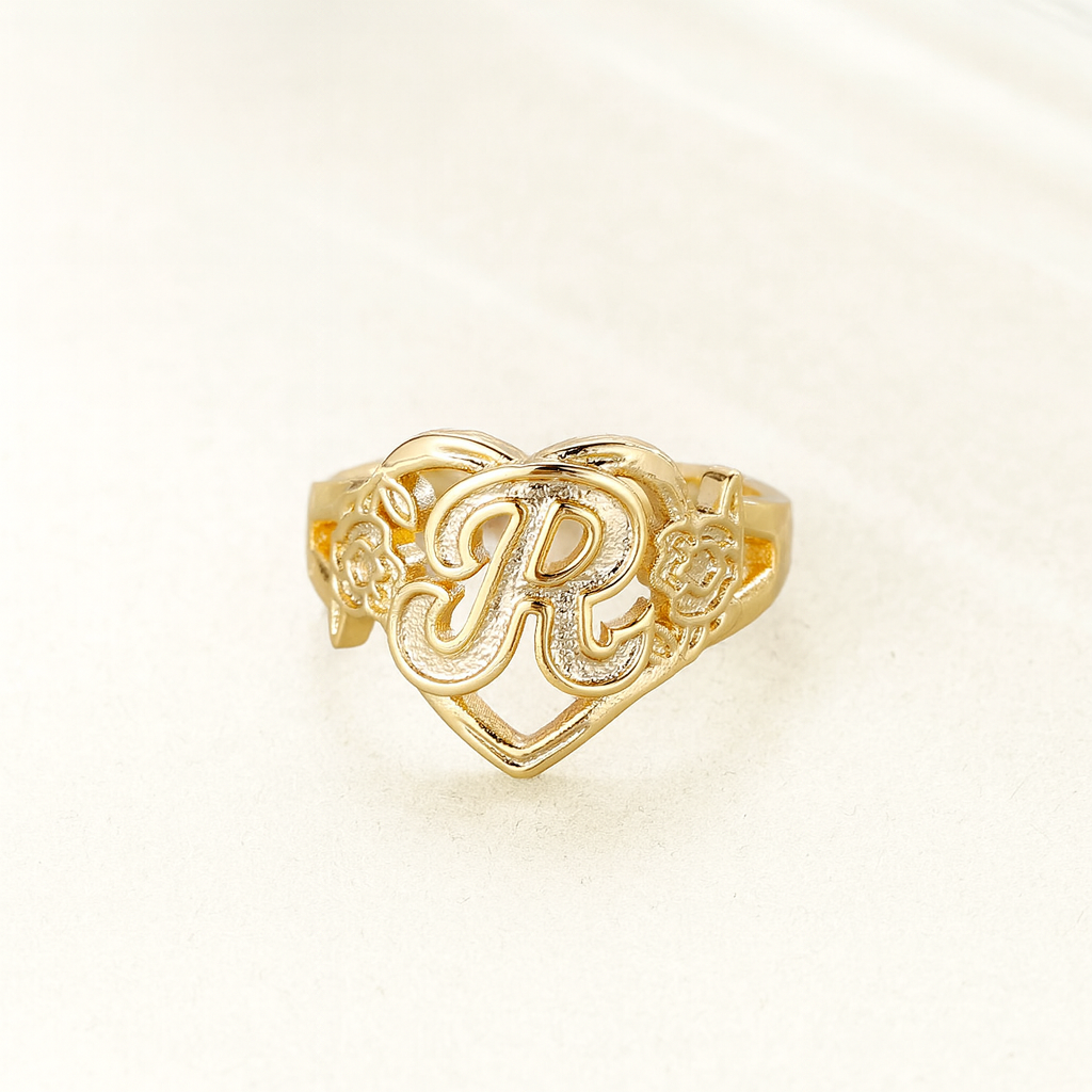 Gold Initials Heart Ring