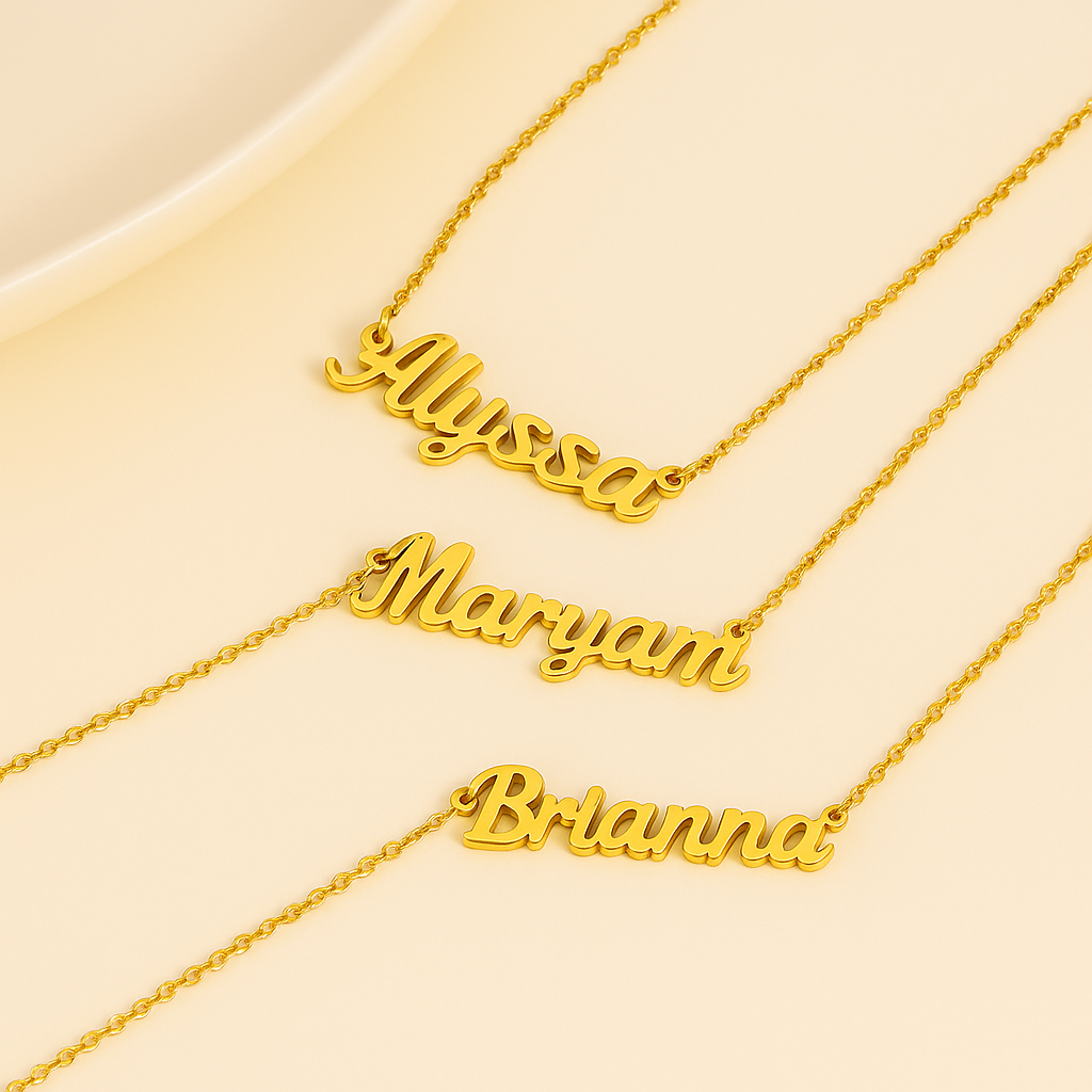 Gold Three Name Necklace