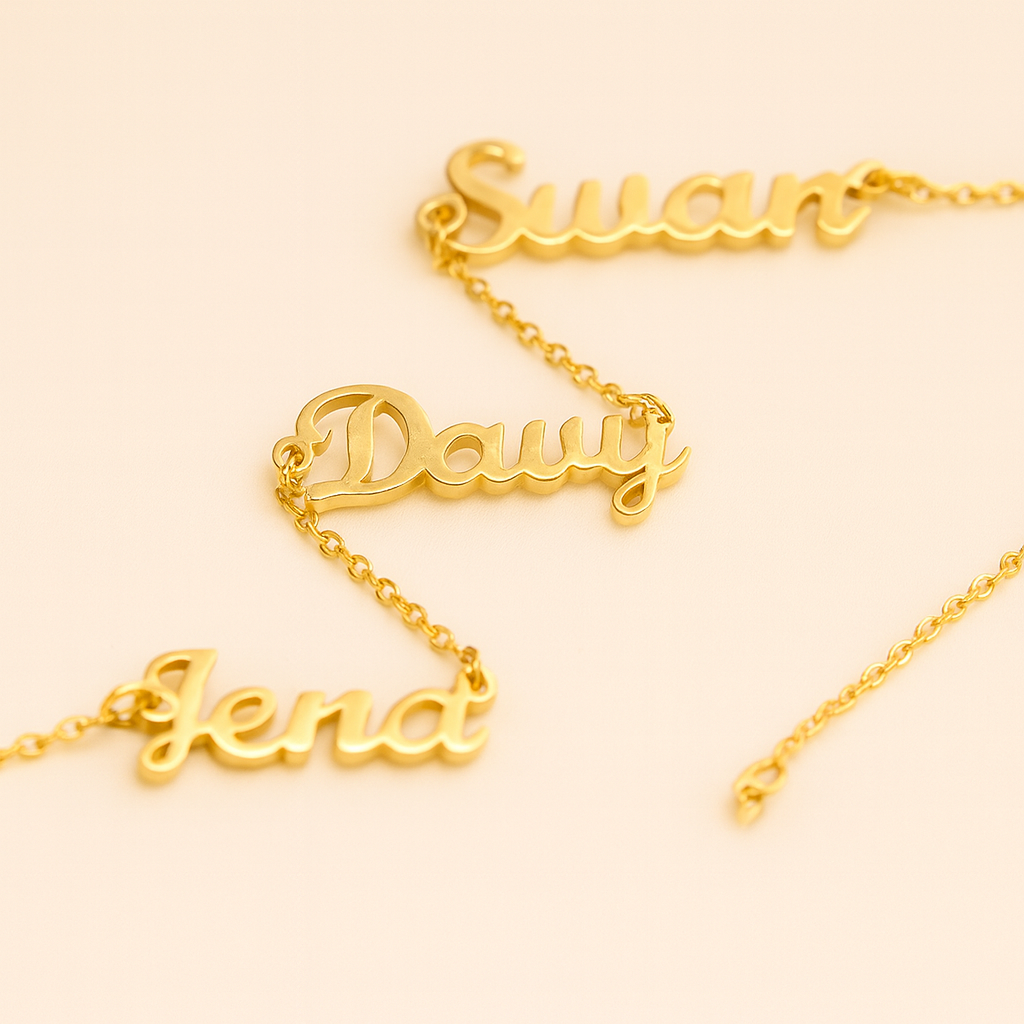 Gold Three Name Necklace