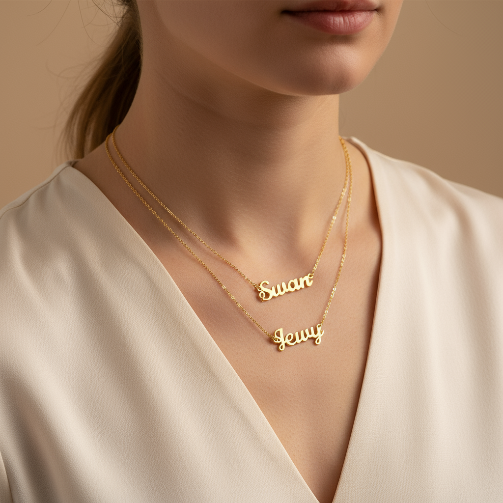 Gold Three Name Necklace