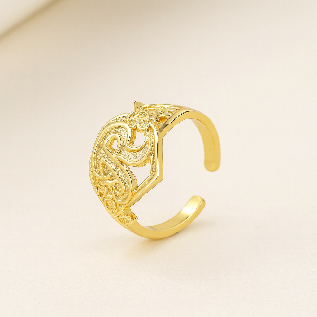 Gold Initials Heart Ring